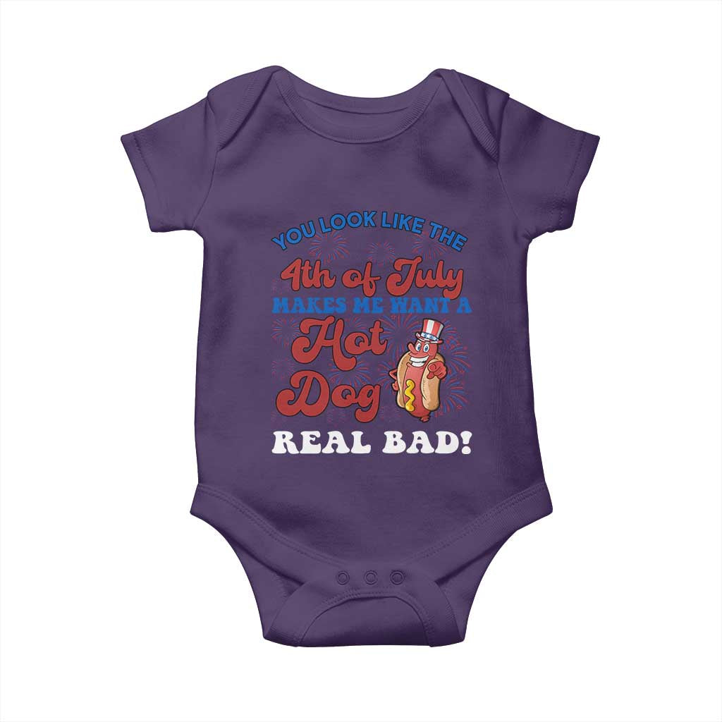 You Look Like The 4th Of July Funny Hot Dog Baby Onesie TS09 Purple Print Your Wear