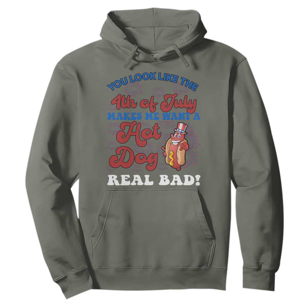 You Look Like The 4th Of July Funny Hot Dog Hoodie TS09 Military Green Print Your Wear