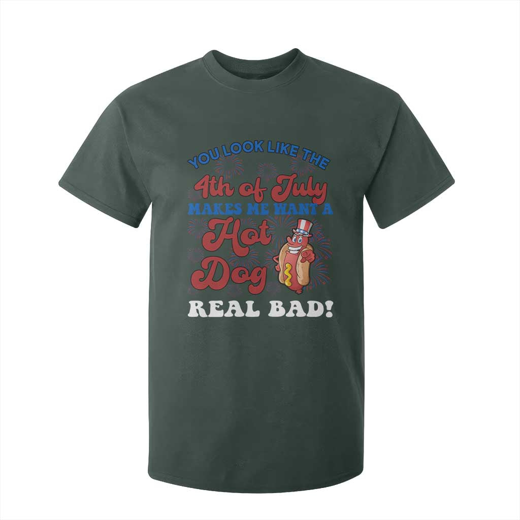 You Look Like The 4th Of July Funny Hot Dog T Shirt For Kid TS09 Dark Forest Green Print Your Wear