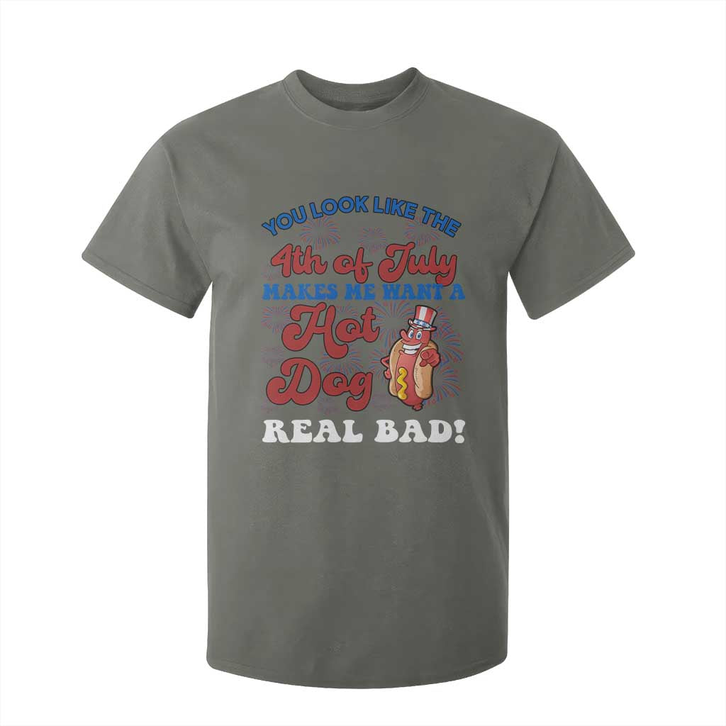 You Look Like The 4th Of July Funny Hot Dog T Shirt For Kid TS09 Military Green Print Your Wear