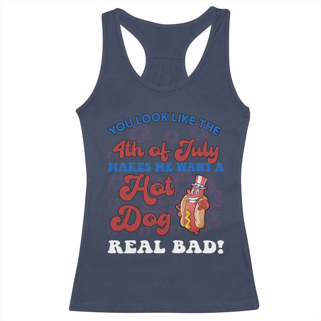 You Look Like The 4th Of July Funny Hot Dog Racerback Tank Top TS09 Navy Print Your Wear