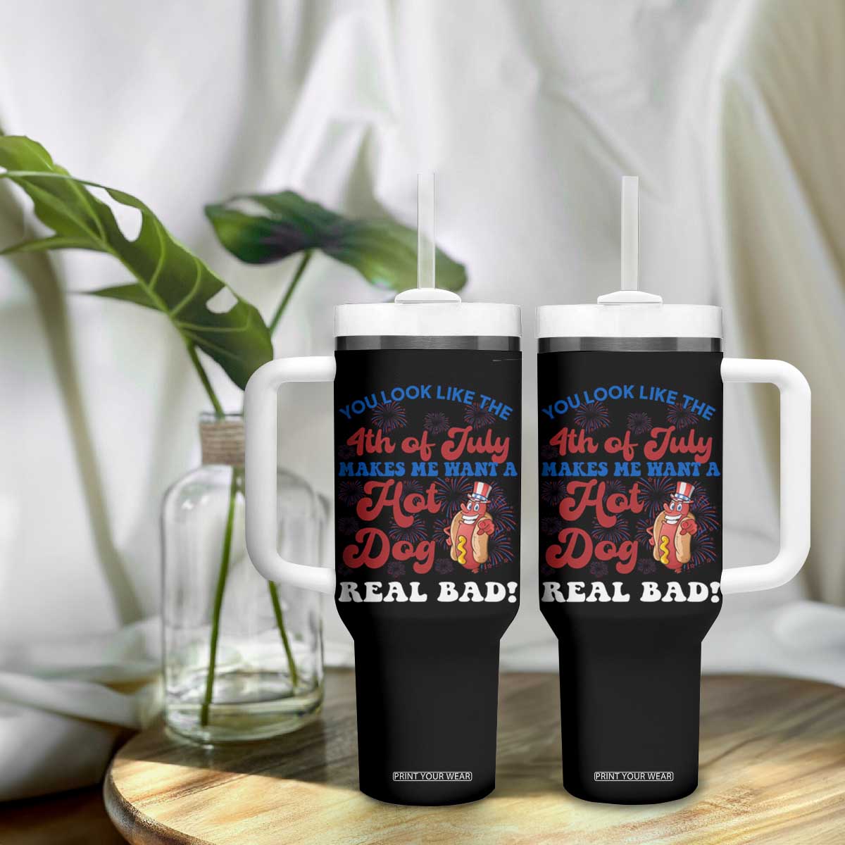 You Look Like The 4th Of July Funny Hot Dog Tumbler With Handle TS09 Print Your Wear