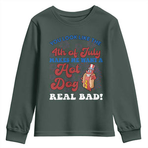 You Look Like The 4th Of July Funny Hot Dog Youth Sweatshirt TS09 Dark Forest Green Print Your Wear