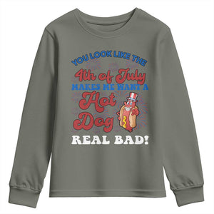 You Look Like The 4th Of July Funny Hot Dog Youth Sweatshirt TS09 Military Green Print Your Wear