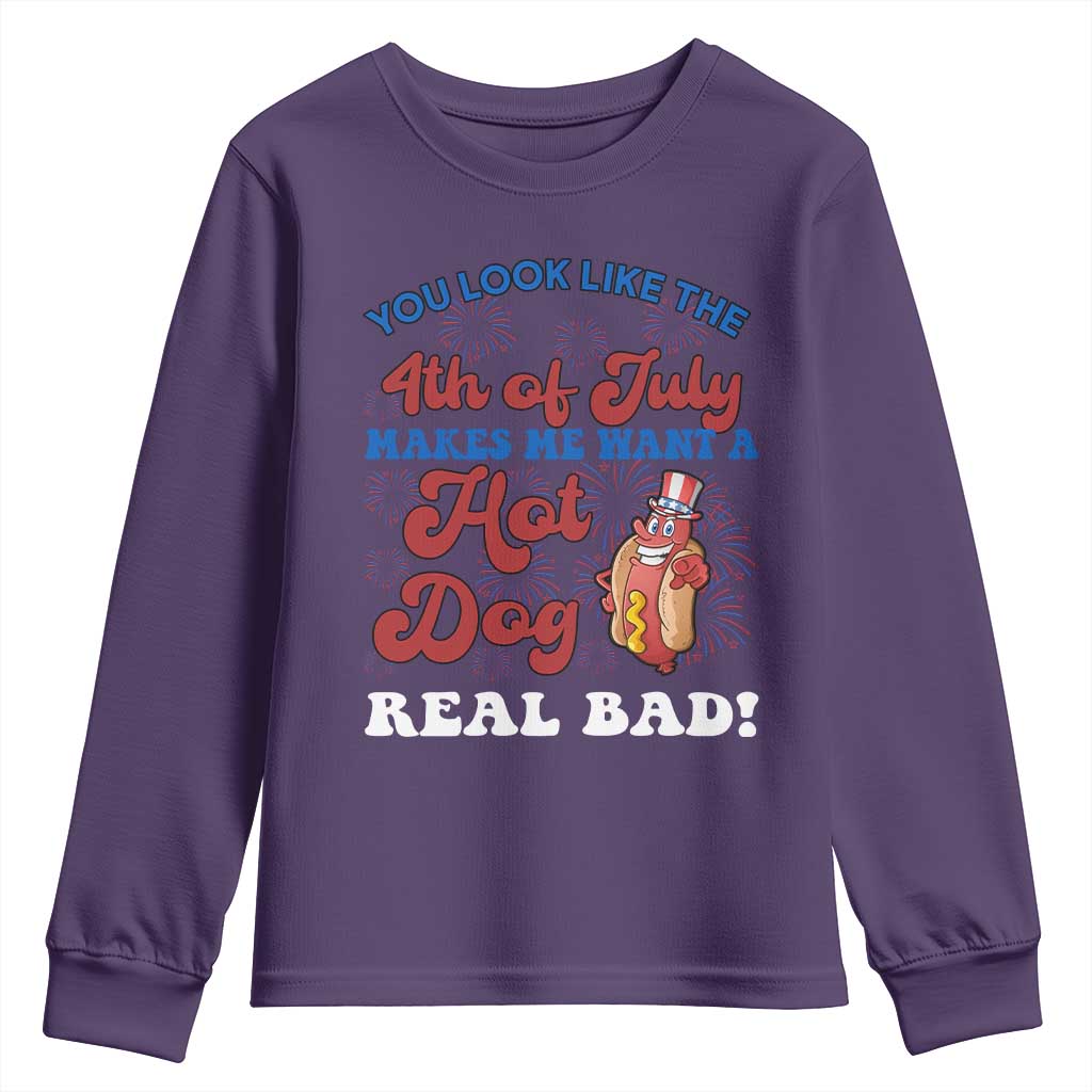 You Look Like The 4th Of July Funny Hot Dog Youth Sweatshirt TS09 Purple Print Your Wear