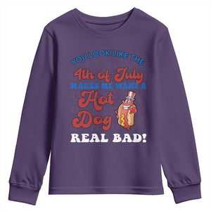 You Look Like The 4th Of July Funny Hot Dog Youth Sweatshirt TS09 Purple Print Your Wear