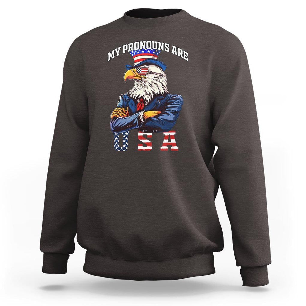 Funny 4th Of July Sweatshirt My Pronouns USA Eagle American TS09 Dark Chocolate Print Your Wear
