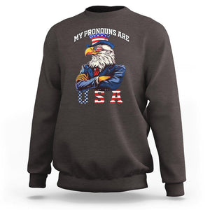 Funny 4th Of July Sweatshirt My Pronouns USA Eagle American TS09 Dark Chocolate Print Your Wear