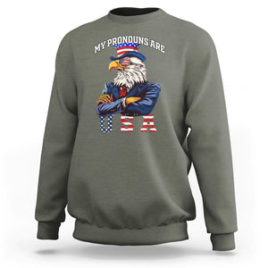 Funny 4th Of July Sweatshirt My Pronouns USA Eagle American TS09 Military Green Print Your Wear