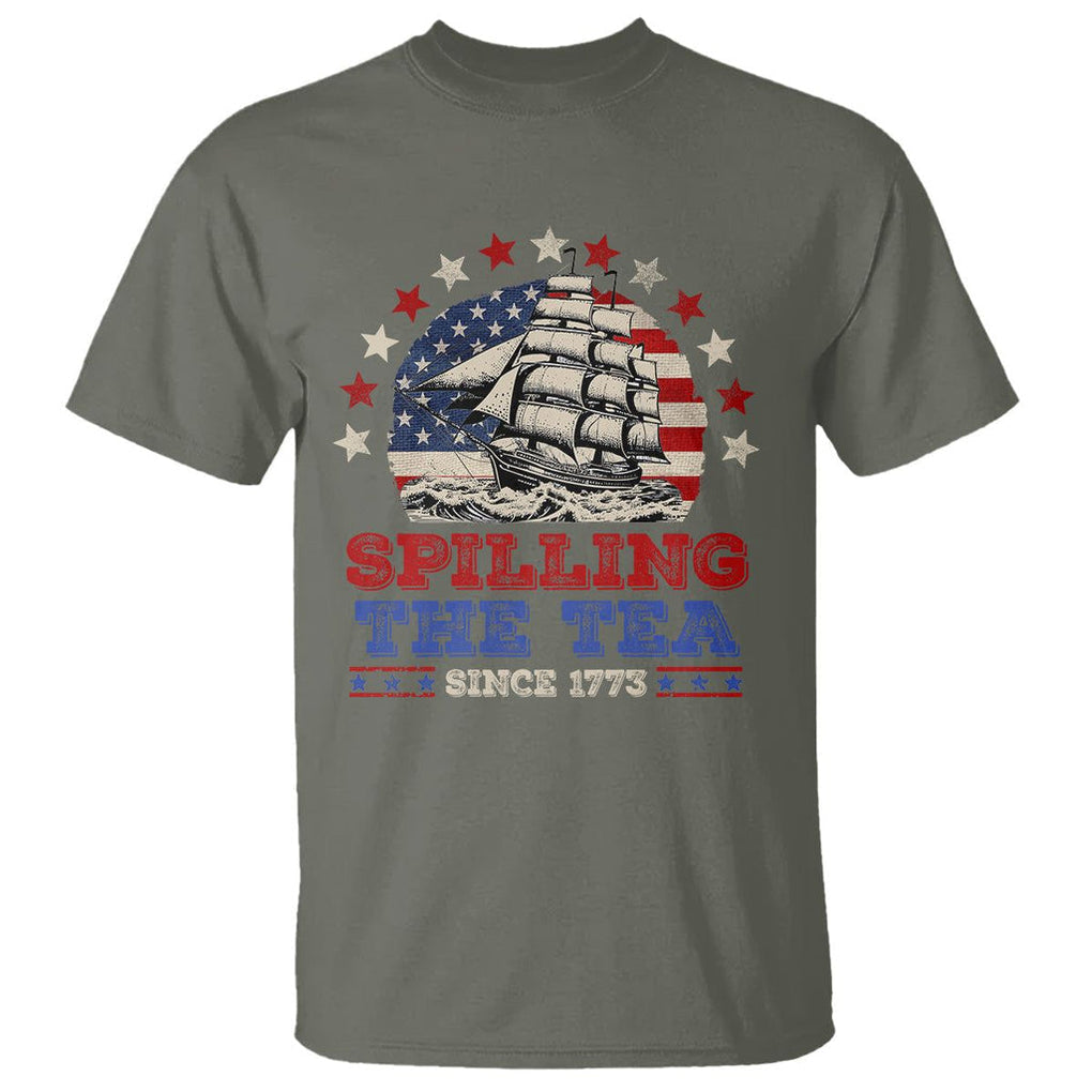 Funny 4th Of July T Shirt Spilling The Tea Since 1773 TS09 Military Green Print Your Wear
