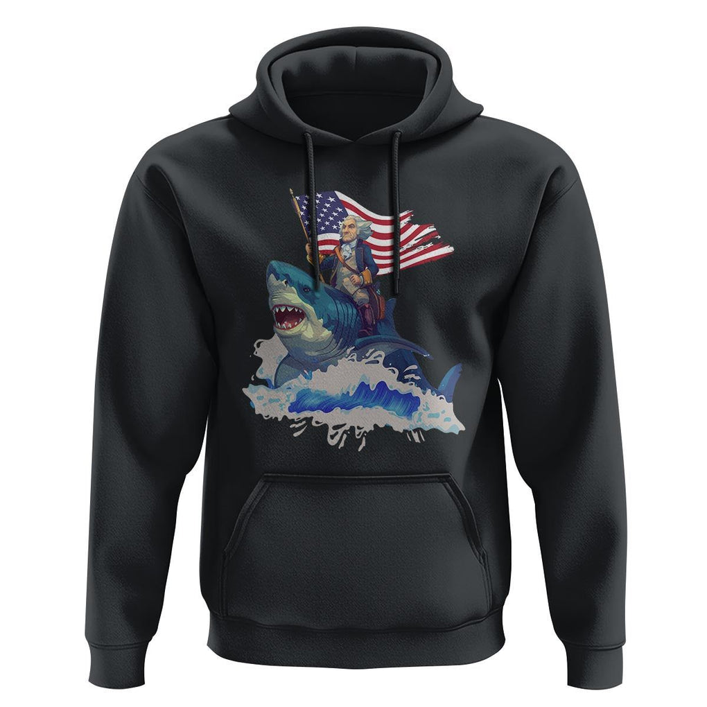 Funny 4th Of July Hoodie George Washington Riding Shark Patriotic Independence Day TS09 Black Print Your Wear