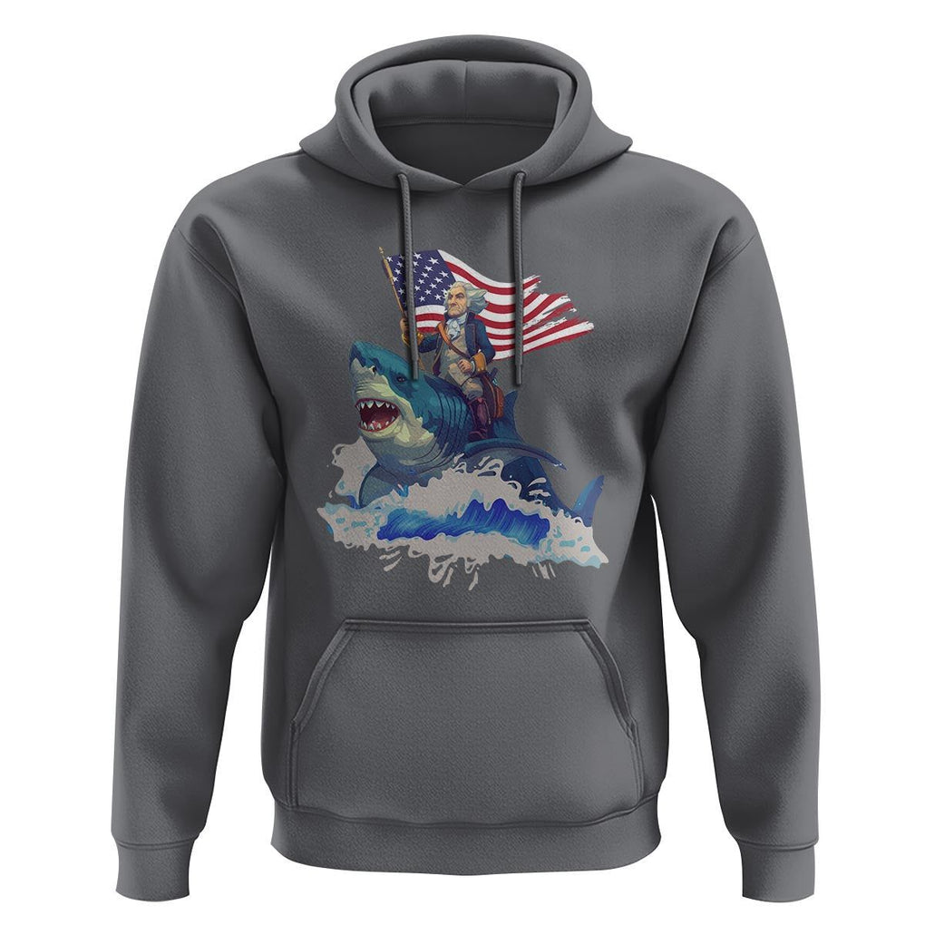 Funny 4th Of July Hoodie George Washington Riding Shark Patriotic Independence Day TS09 Charcoal Print Your Wear