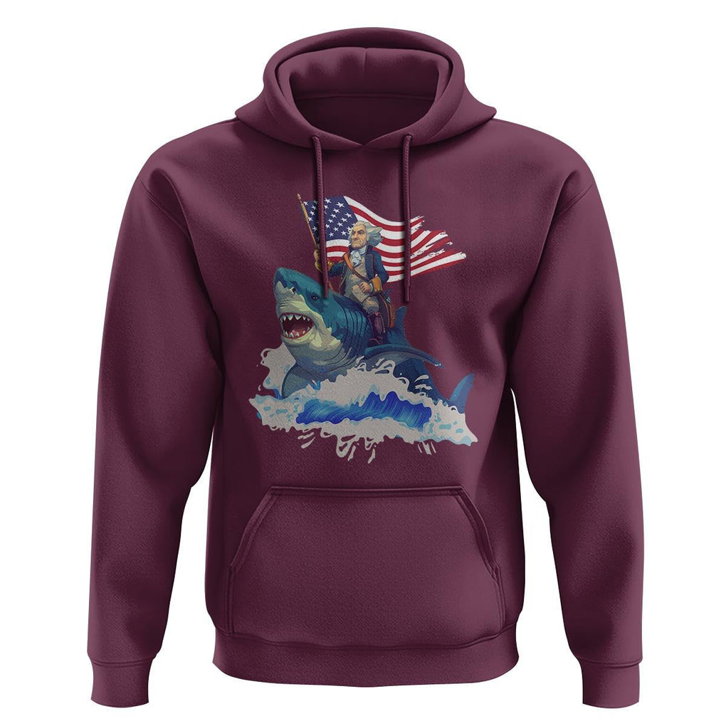 Funny 4th Of July Hoodie George Washington Riding Shark Patriotic Independence Day TS09 Maroon Print Your Wear