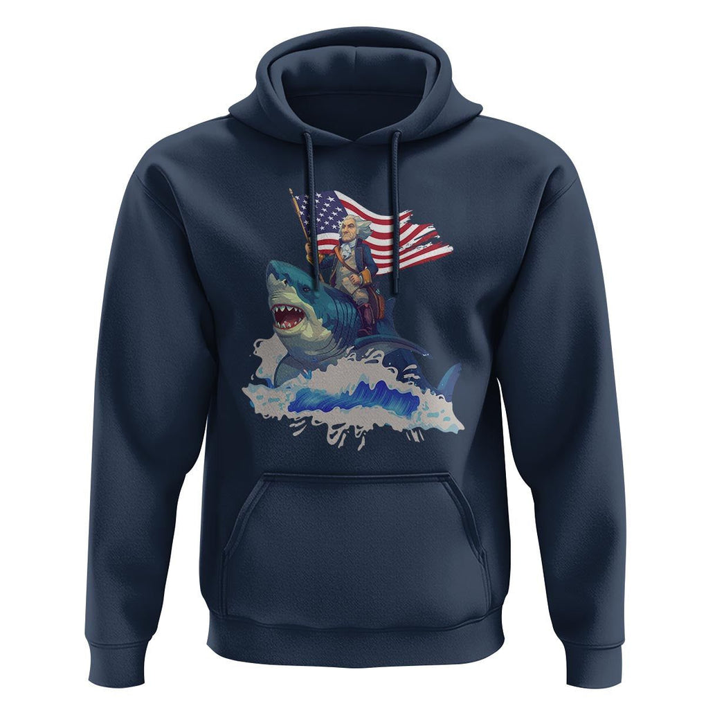 Funny 4th Of July Hoodie George Washington Riding Shark Patriotic Independence Day TS09 Navy Print Your Wear