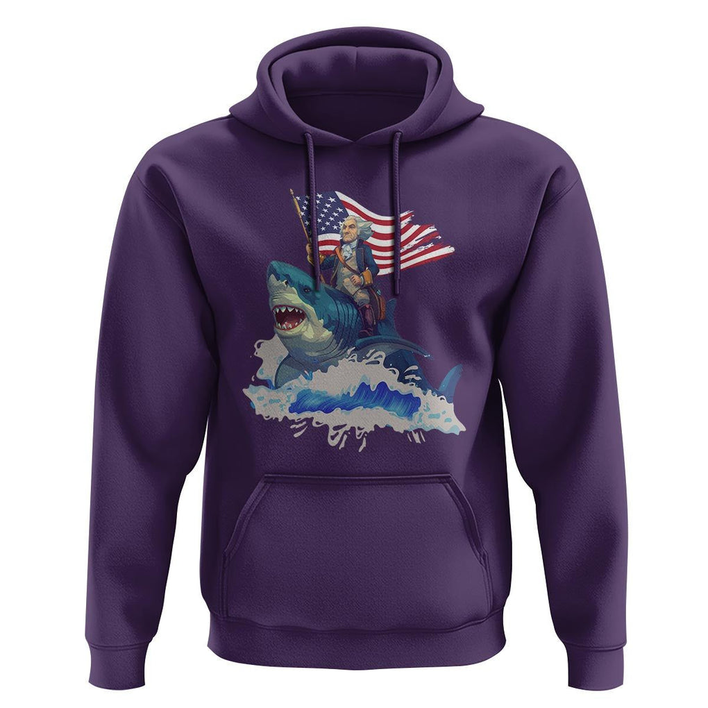 Funny 4th Of July Hoodie George Washington Riding Shark Patriotic Independence Day TS09 Purple Print Your Wear