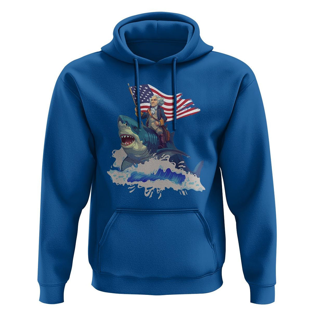 Funny 4th Of July Hoodie George Washington Riding Shark Patriotic Independence Day TS09 Royal Blue Print Your Wear