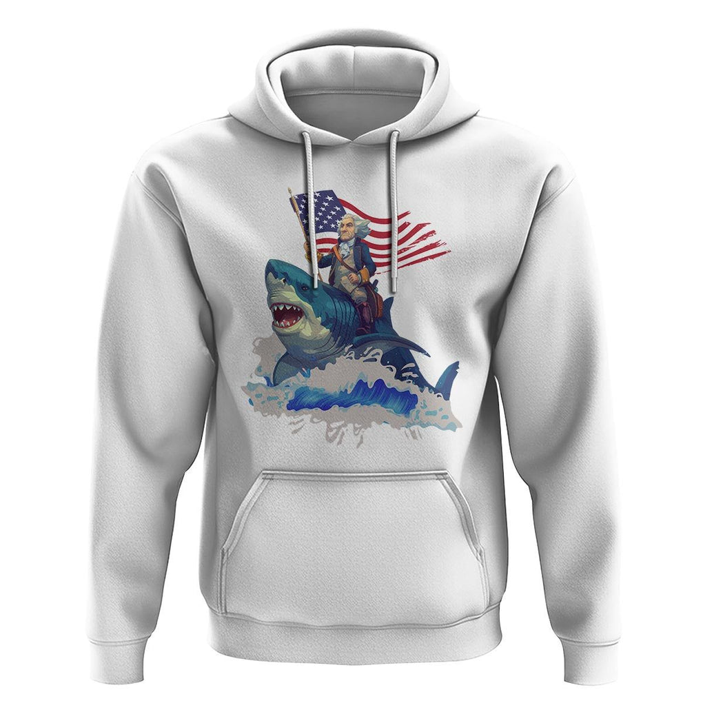 Funny 4th Of July Hoodie George Washington Riding Shark Patriotic Independence Day TS09 White Print Your Wear