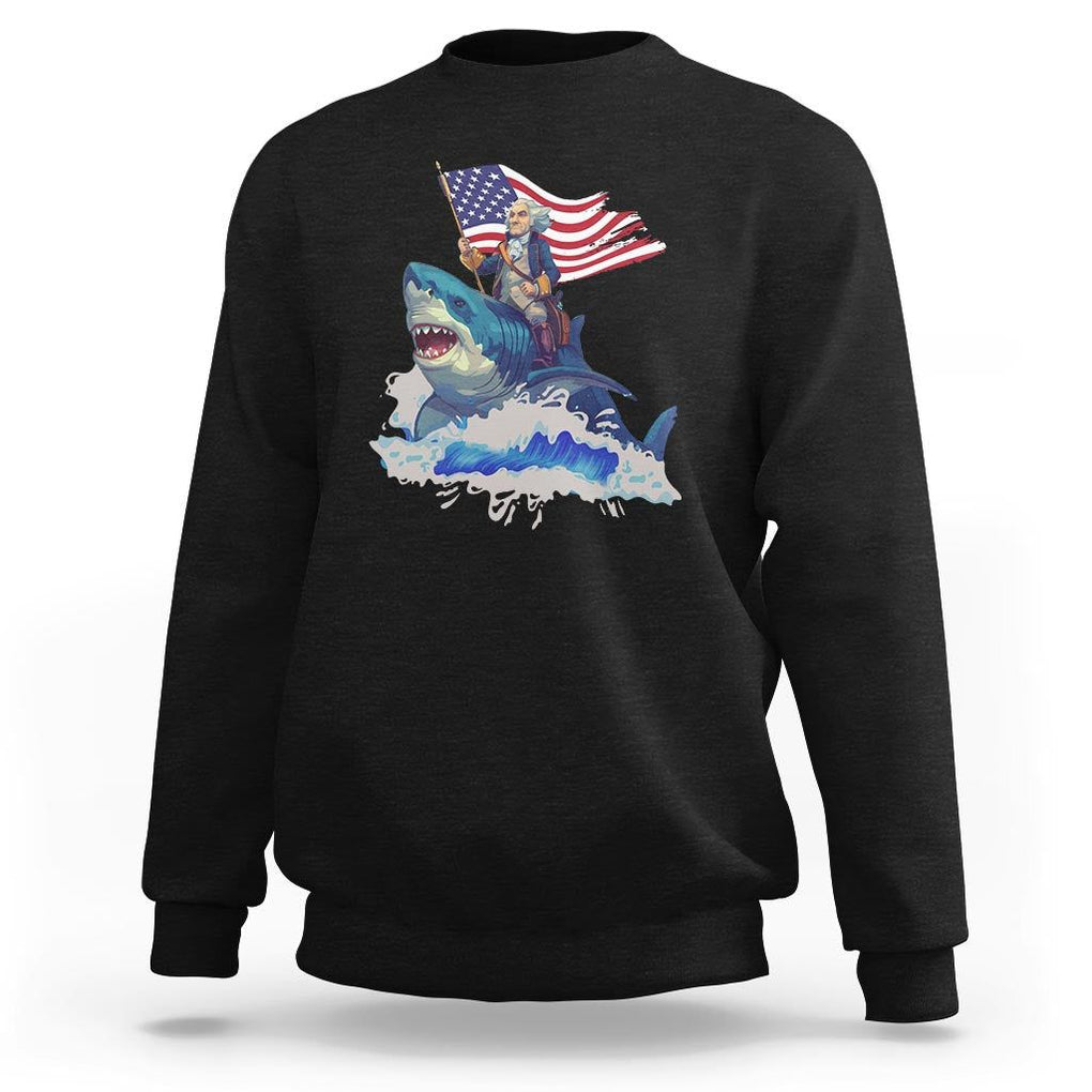 Funny 4th Of July Sweatshirt George Washington Riding Shark Patriotic Independence Day TS09 Black Print Your Wear