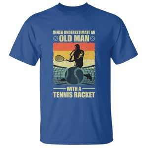 Funny Tennis T Shirt Never Underestimate An Old Man With A Tennis Racket TS09 Royal Blue Print Your Wear