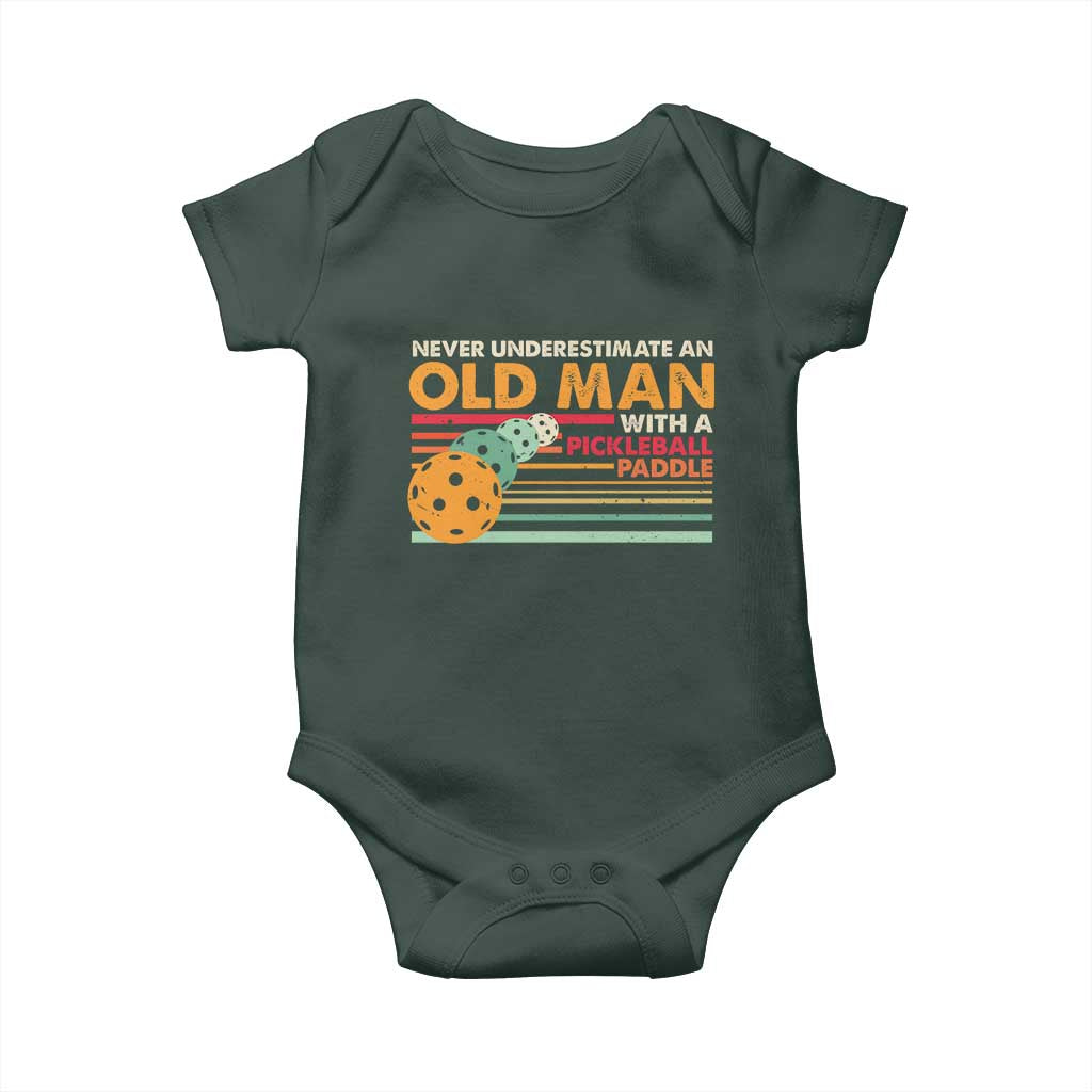 Funny Pickleball Baby Onesie Never Underestimate An Old Man With A Pickleball Paddle TS09 Print Your Wear