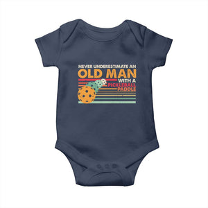 Funny Pickleball Baby Onesie Never Underestimate An Old Man With A Pickleball Paddle TS09 Navy Print Your Wear
