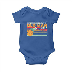 Funny Pickleball Baby Onesie Never Underestimate An Old Man With A Pickleball Paddle TS09 Royal Blue Print Your Wear
