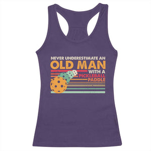 Funny Pickleball Racerback Tank Top Never Underestimate An Old Man With A Pickleball Paddle TS09 Purple Print Your Wear