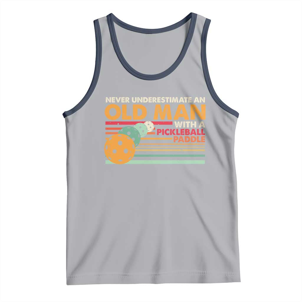 Funny Pickleball Tank Top Never Underestimate An Old Man With A Pickleball Paddle TS09 Athletic Heather Navy Print Your Wear