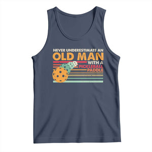Funny Pickleball Tank Top Never Underestimate An Old Man With A Pickleball Paddle TS09 Navy Print Your Wear