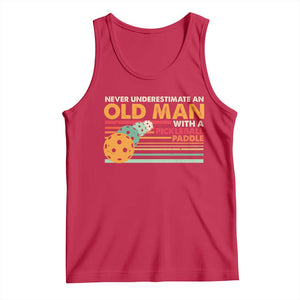 Funny Pickleball Tank Top Never Underestimate An Old Man With A Pickleball Paddle TS09 Red Print Your Wear