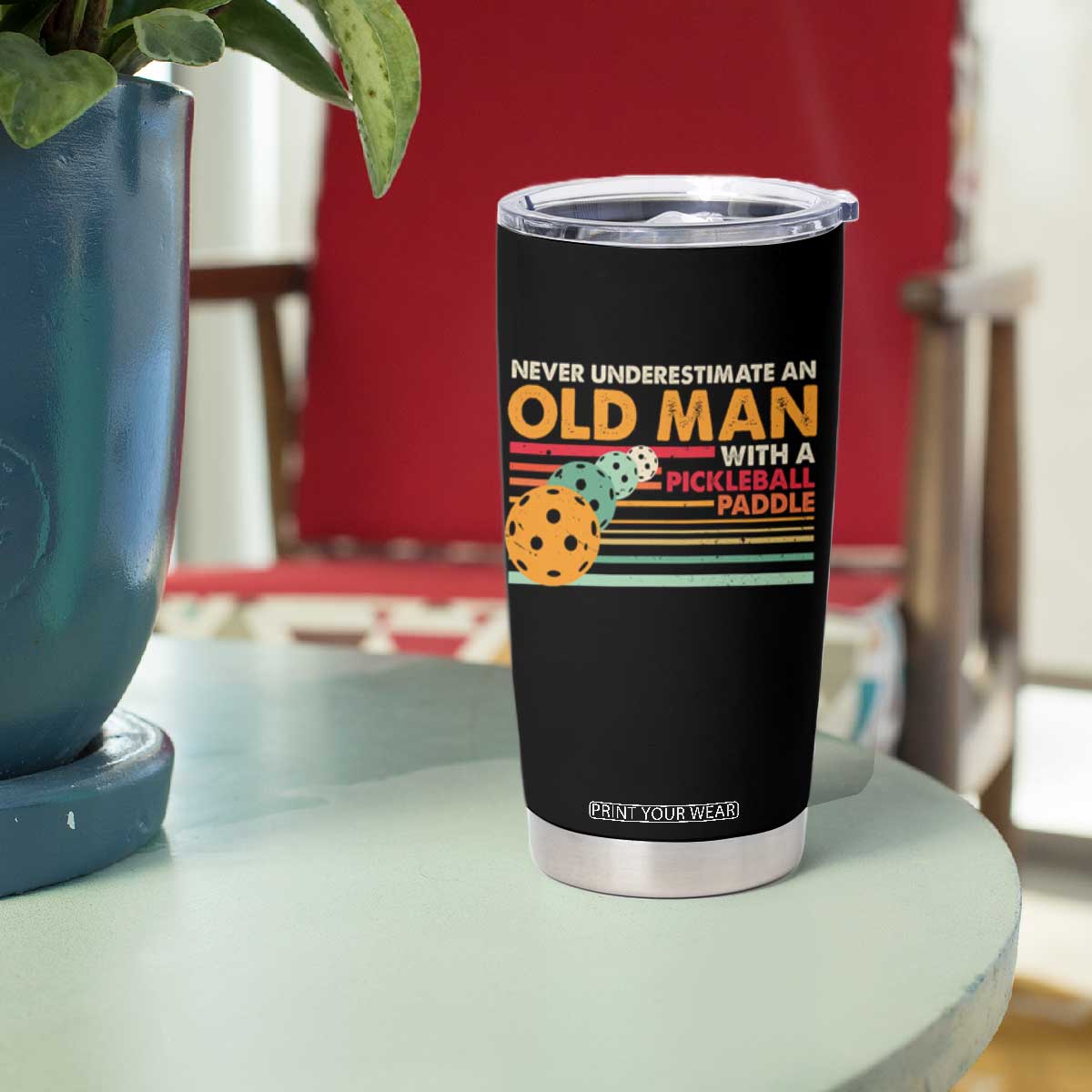 Funny Pickleball Tumbler Cup Never Underestimate An Old Man With A Pickleball Paddle TS09 Print Your Wear