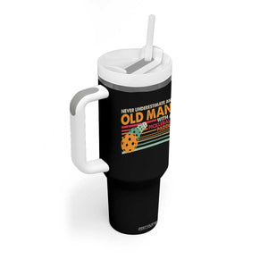 Funny Pickleball Tumbler With Handle Never Underestimate An Old Man With A Pickleball Paddle TS09 Print Your Wear