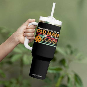 Funny Pickleball Tumbler With Handle Never Underestimate An Old Man With A Pickleball Paddle TS09 Print Your Wear