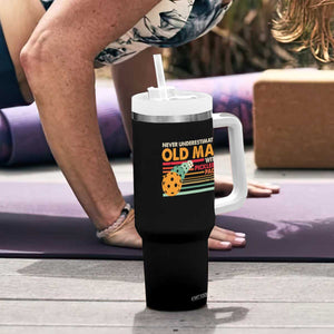 Funny Pickleball Tumbler With Handle Never Underestimate An Old Man With A Pickleball Paddle TS09 Print Your Wear