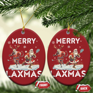 Xmas Lacrosse Christmas Ornament Merry LAXMAS Santa Reindeer Lacrosse Player TS09 Oval Red Print Your Wear