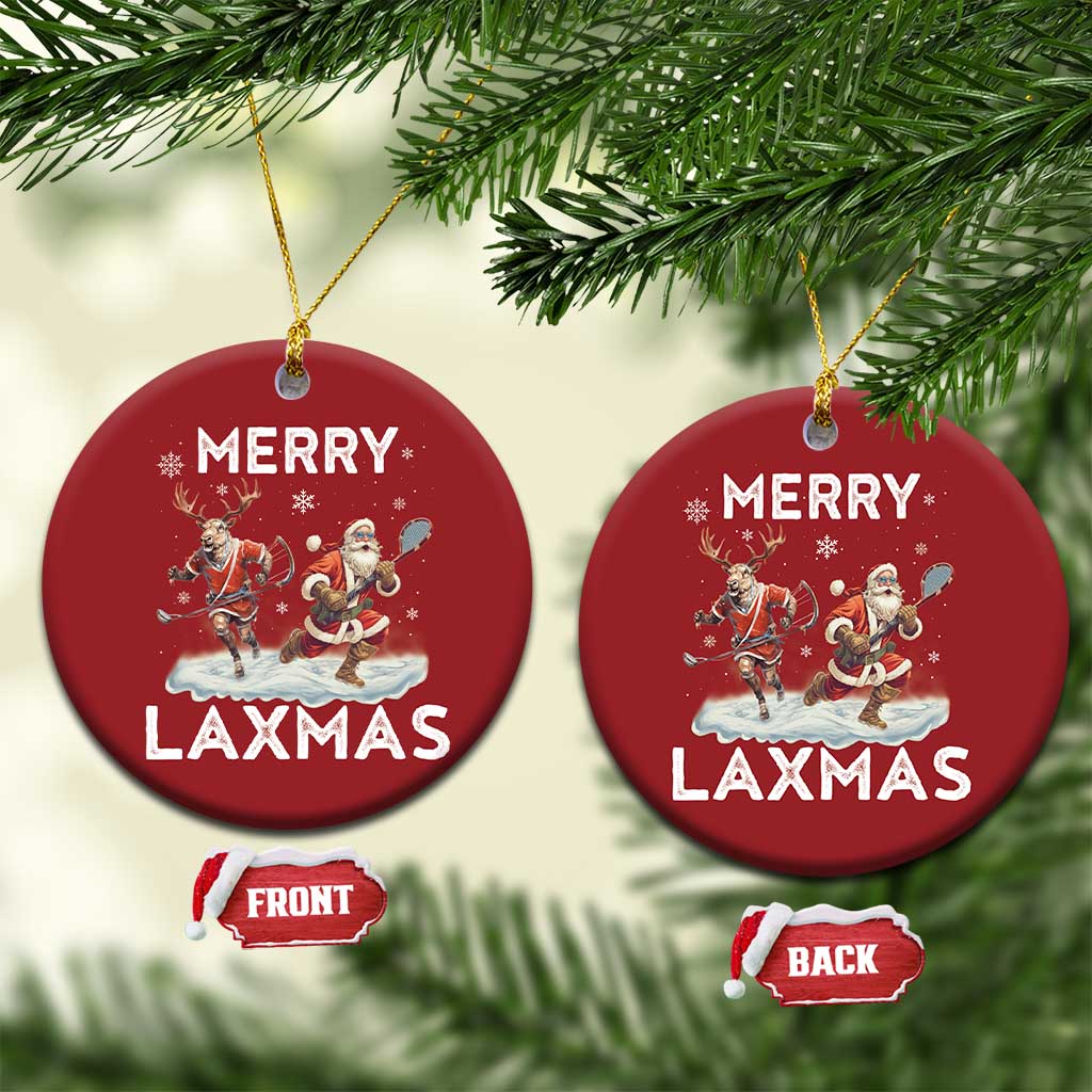 Xmas Lacrosse Christmas Ornament Merry LAXMAS Santa Reindeer Lacrosse Player TS09 Circle Red Print Your Wear