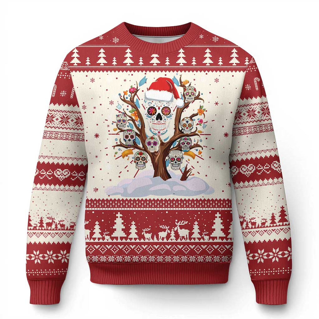 Mexico Xmas Ugly Christmas Sweater Sugar Skull On Tree Funny Xmas TS09 Red Print Your Wear