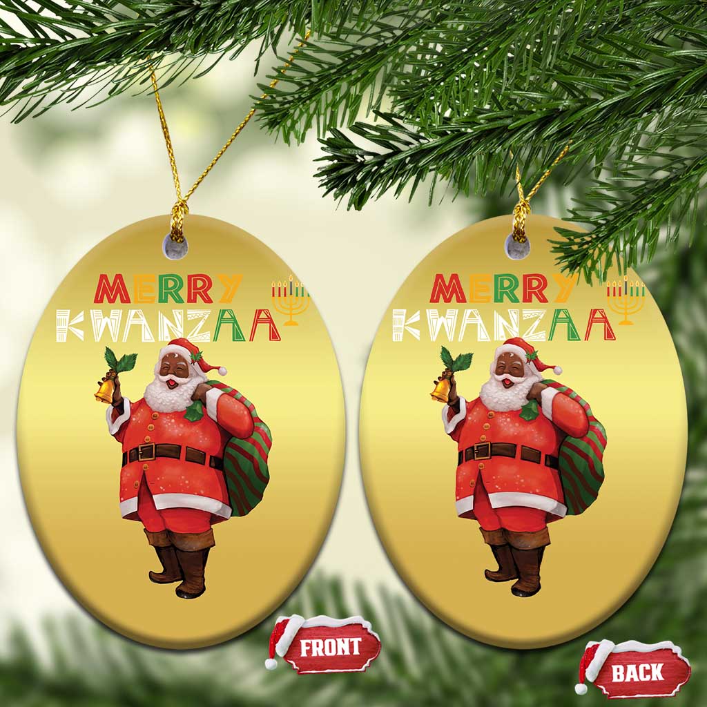 Merry Kwanzaa African American Xmas Santa Christmas Ornament TS09 Oval Gold Print Your Wear