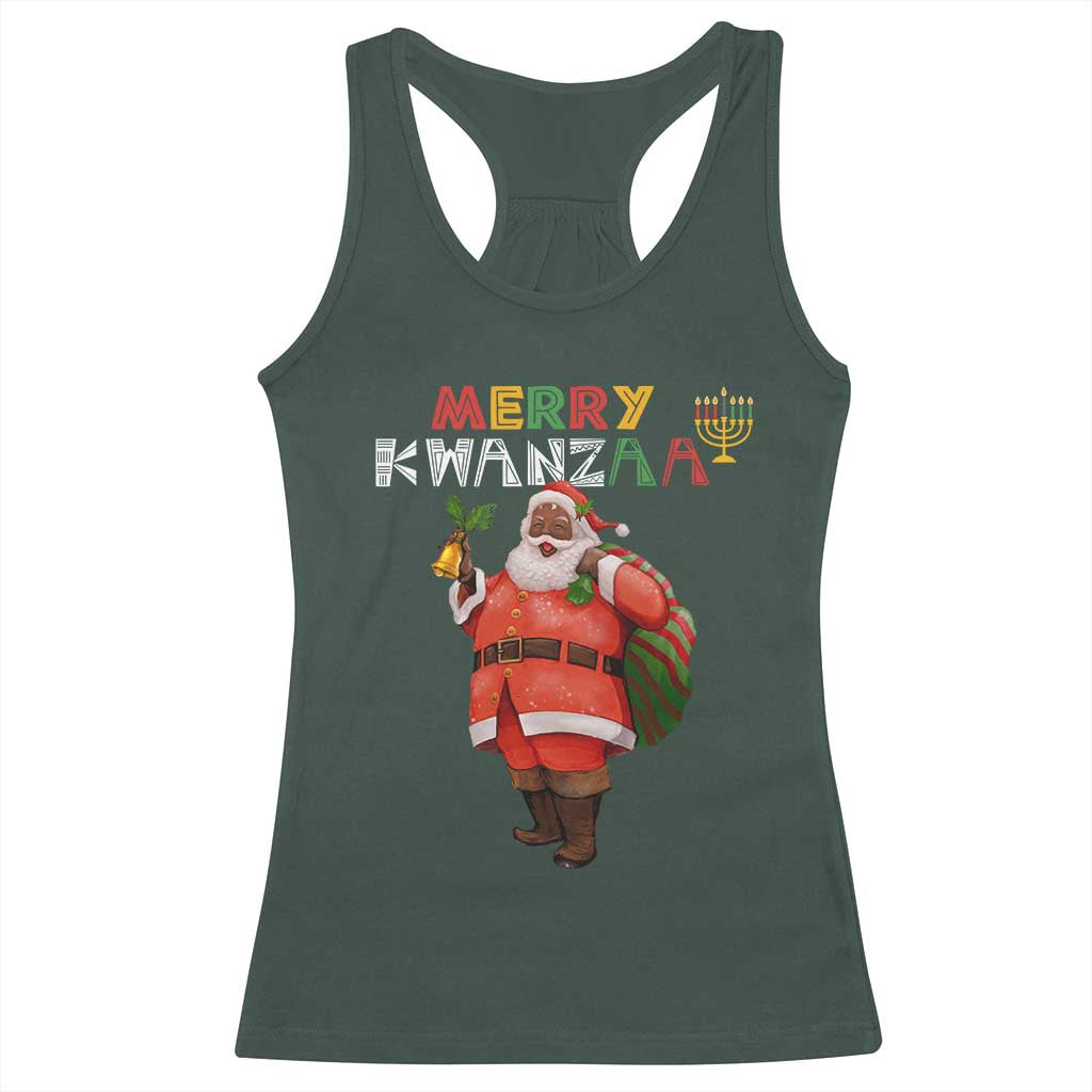 African American Xmas Merry Kwanzaa Santa Racerback Tank Top TS09 Dark Forest Green Print Your Wear