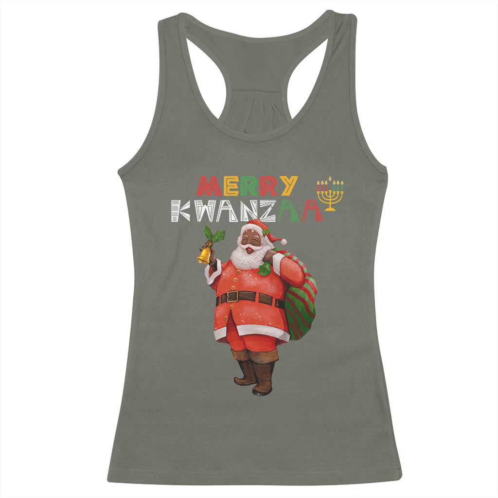 African American Xmas Merry Kwanzaa Santa Racerback Tank Top TS09 Military Green Print Your Wear