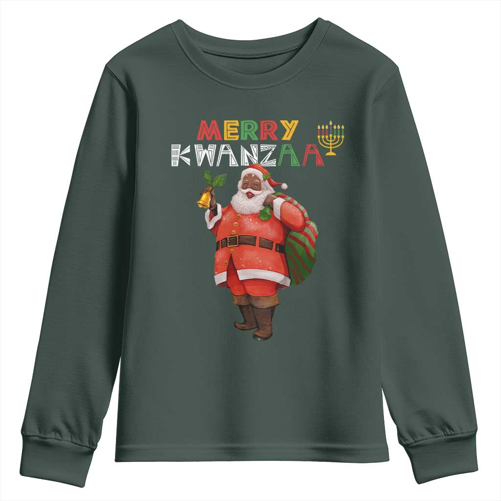 African American Xmas Merry Kwanzaa Santa Youth Sweatshirt TS09 Dark Forest Green Print Your Wear