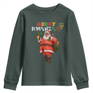African American Xmas Merry Kwanzaa Santa Youth Sweatshirt TS09 Dark Forest Green Print Your Wear