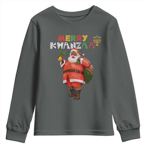 African American Xmas Merry Kwanzaa Santa Youth Sweatshirt TS09 Dark Heather Print Your Wear