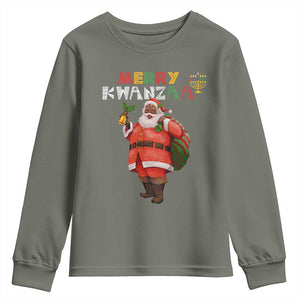 African American Xmas Merry Kwanzaa Santa Youth Sweatshirt TS09 Military Green Print Your Wear