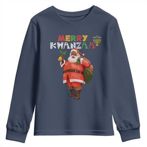 African American Xmas Merry Kwanzaa Santa Youth Sweatshirt TS09 Navy Print Your Wear