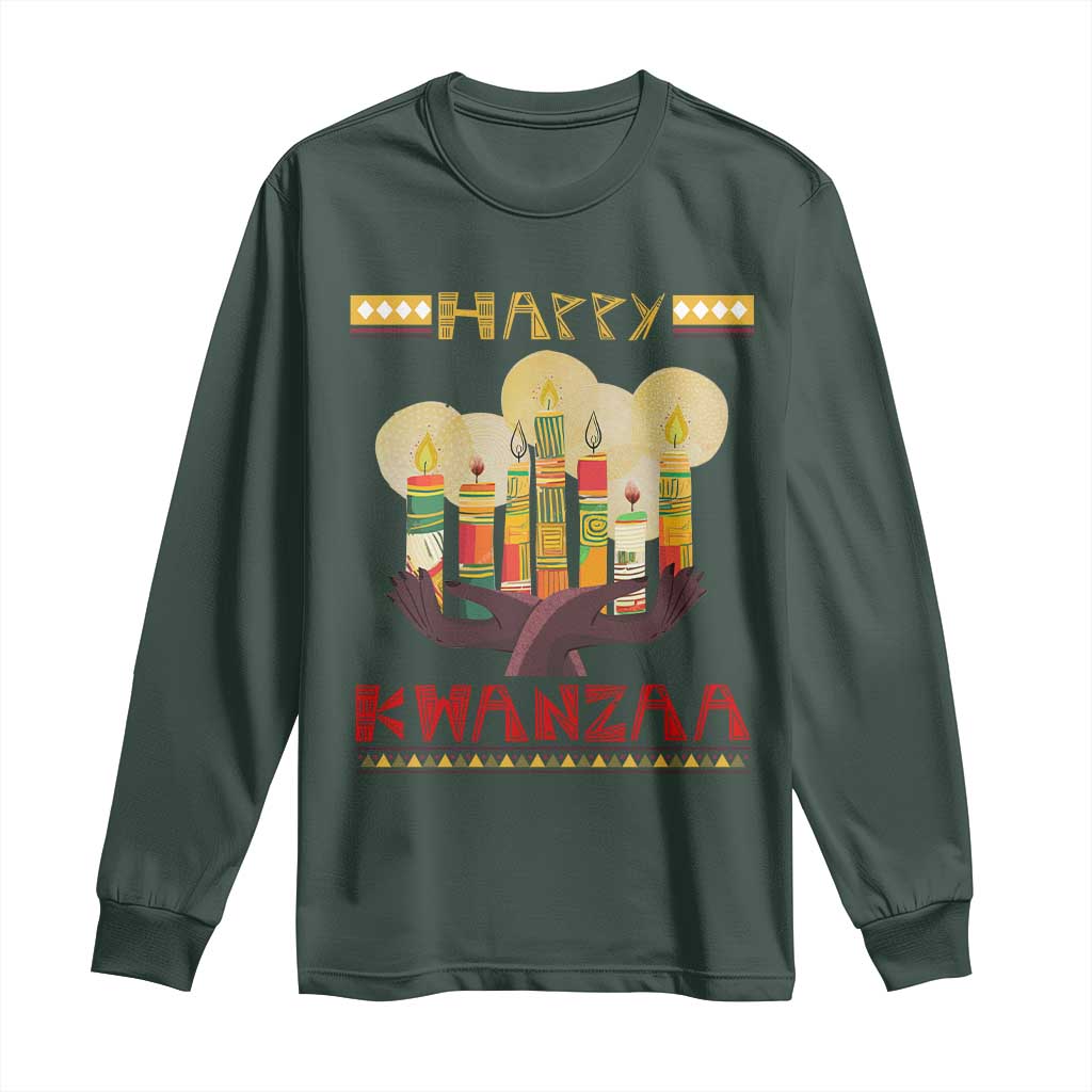 African American Xmas Happy Kwanzaa Long Sleeve Shirt TS09 Dark Forest Green Print Your Wear
