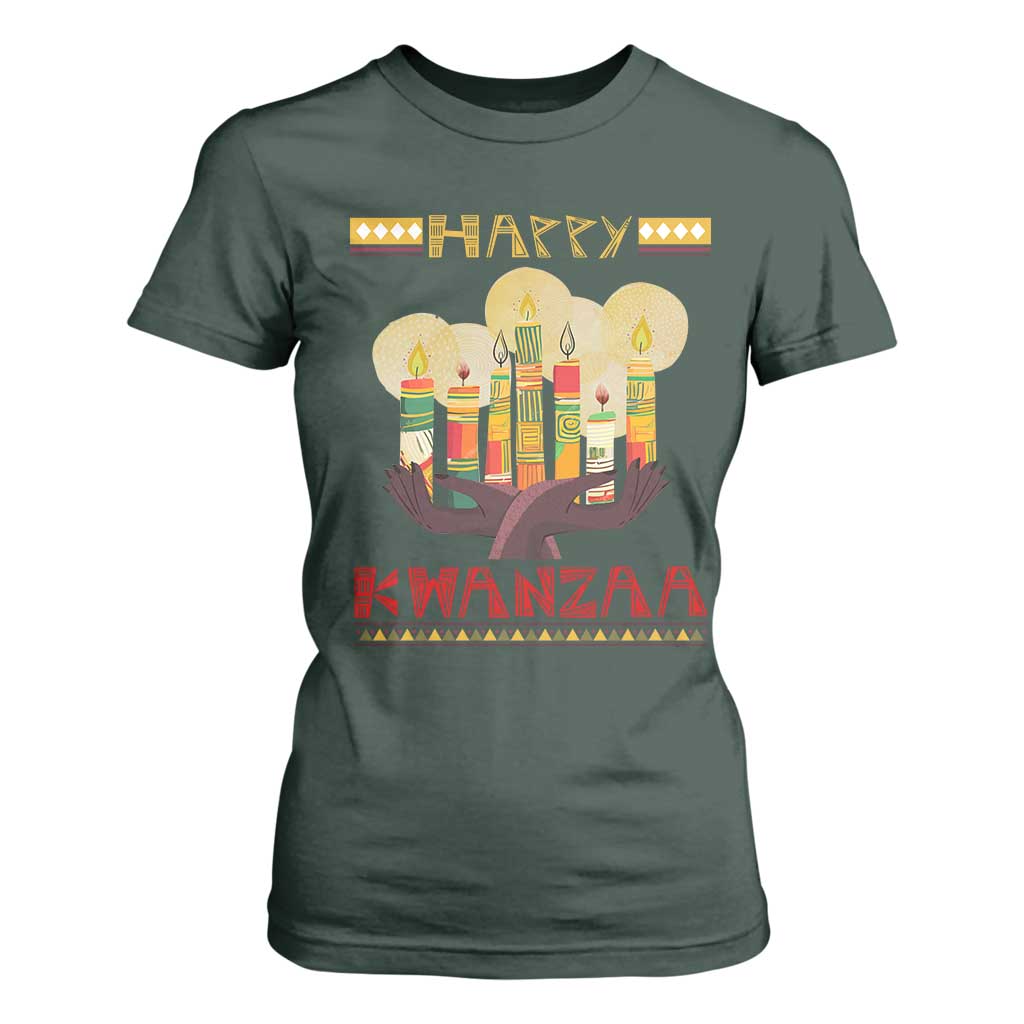 African American Xmas Happy Kwanzaa T Shirt For Women TS09 Dark Forest Green Print Your Wear