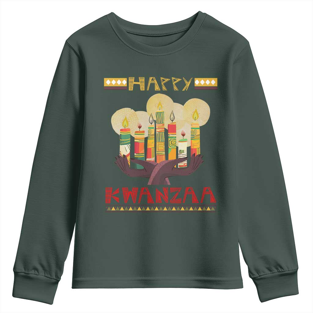 African American Xmas Happy Kwanzaa Youth Sweatshirt TS09 Dark Forest Green Print Your Wear