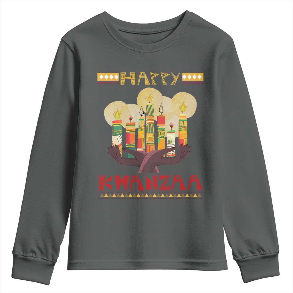 African American Xmas Happy Kwanzaa Youth Sweatshirt TS09 Dark Heather Print Your Wear