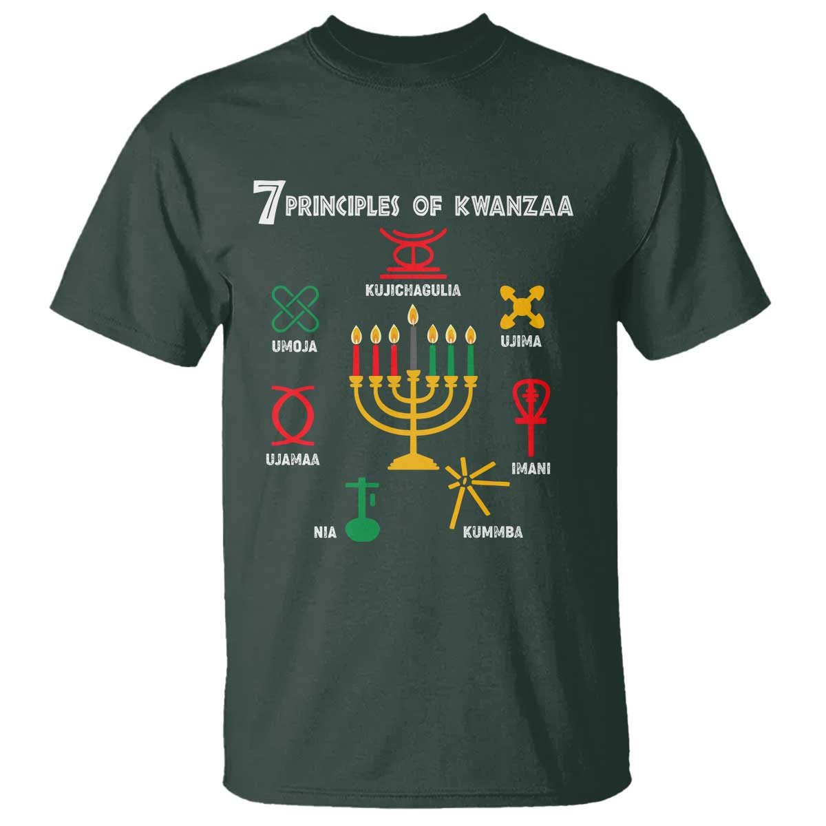 Christmas T Shirt 7 Principles Of Kwanzaa African American Festival TS09 Dark Forest Green Printyourwear